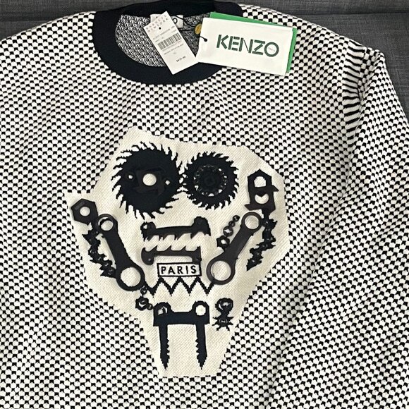 Rare Kenzo Wool Sweater with Sewn Physical Mechanical Pieces NWT - Picture 1 of 11